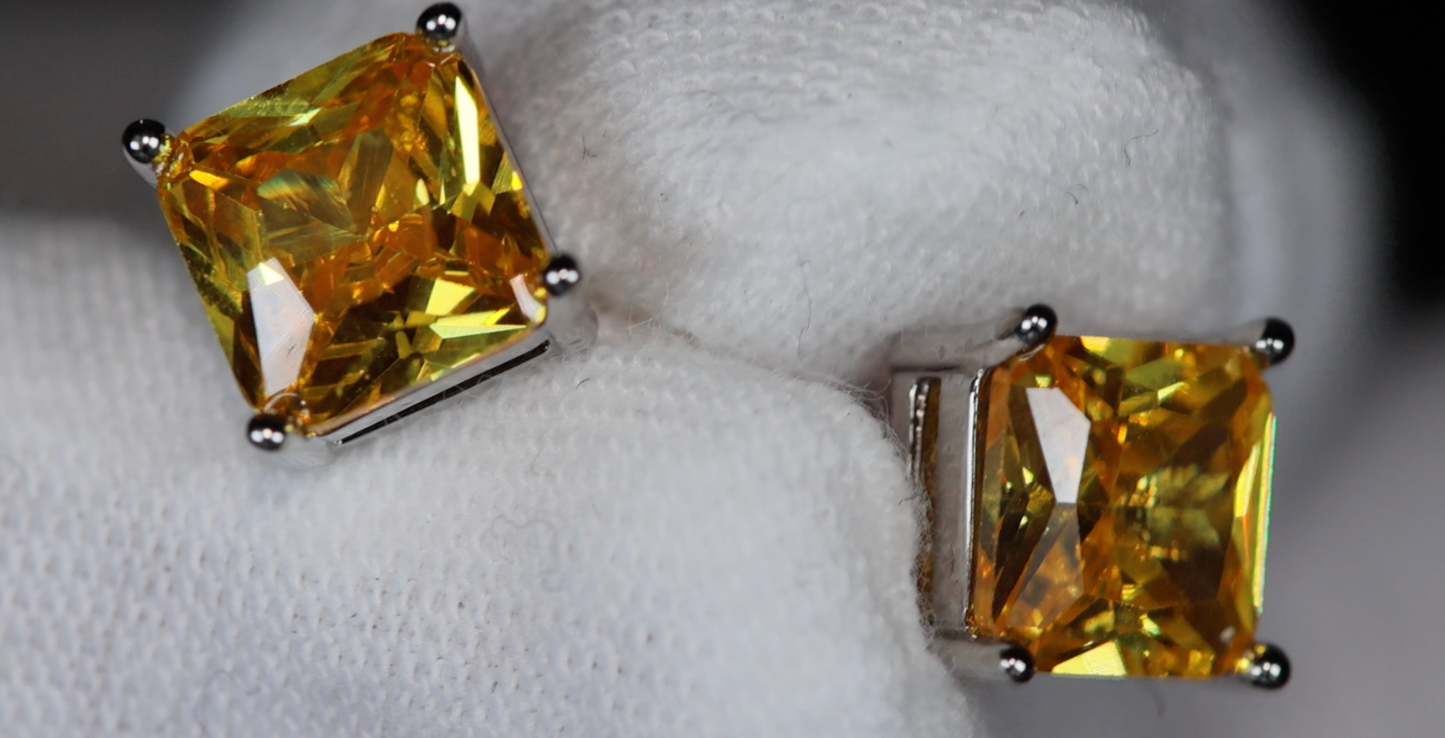 Yellow Princess Cut Diamond Ear Studs