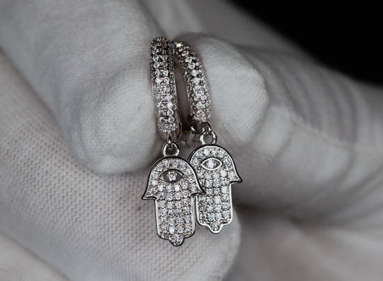 Hamsa Earrings | Hand Earrings | Evil Eye Earrings | Iced Out Earrings