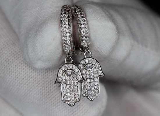 Hamsa Earrings | Hand Earrings | Evil Eye Earrings | Iced Out Earrings