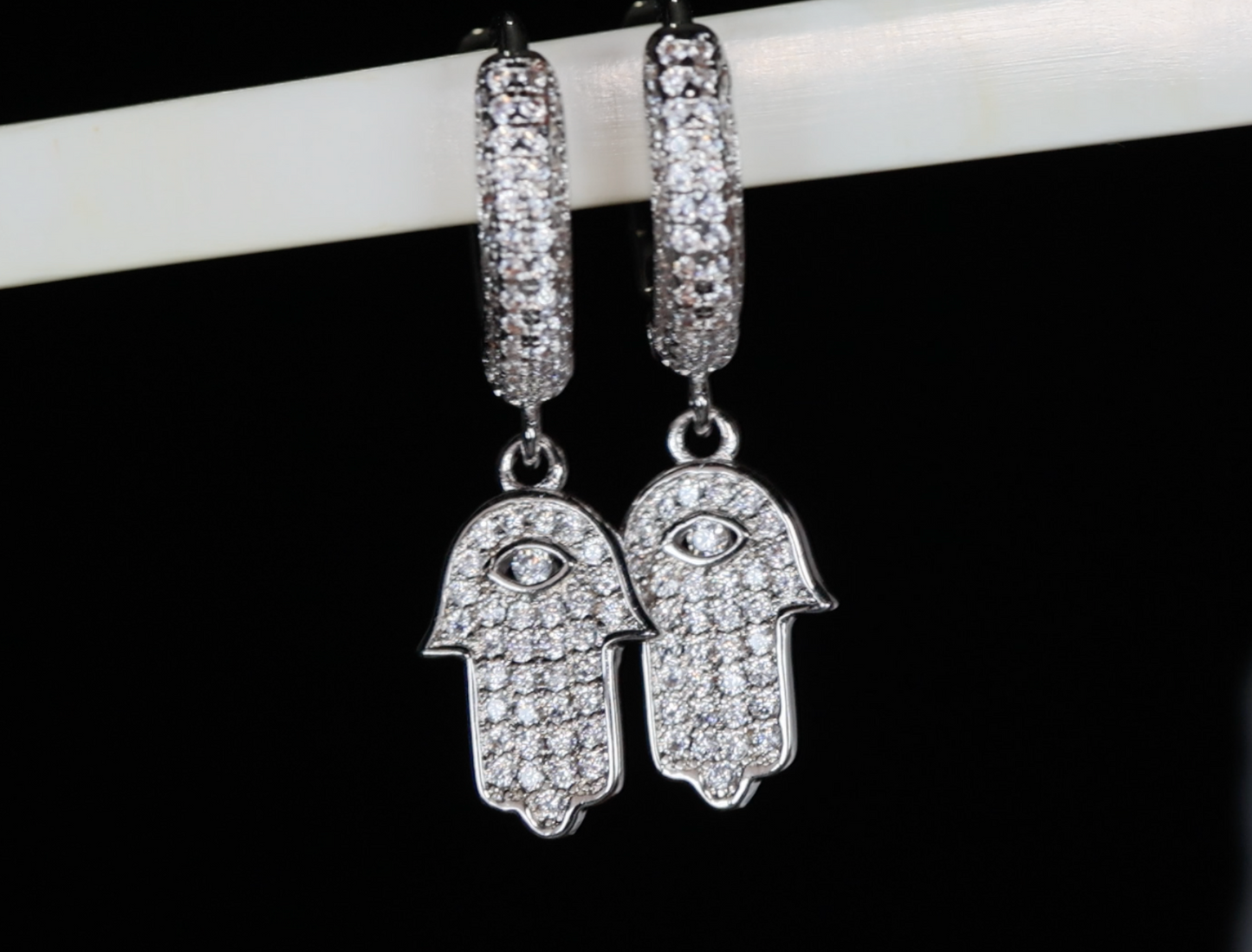 Hamsa Earrings | Hand Earrings | Evil Eye Earrings | Iced Out Earrings