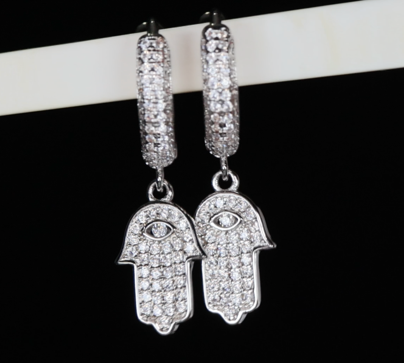 Hamsa Earrings | Hand Earrings | Evil Eye Earrings | Iced Out Earrings