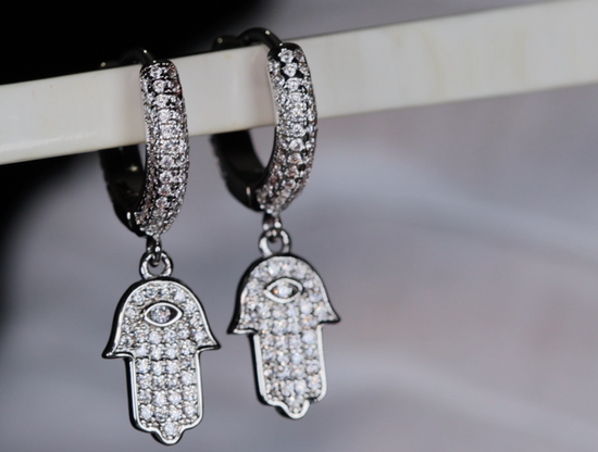 Hamsa Earrings | Hand Earrings | Evil Eye Earrings | Iced Out Earrings