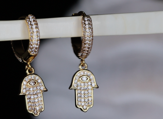 Hamsa Earrings | Hand Earrings | Evil Eye Earrings | Iced Out Earrings