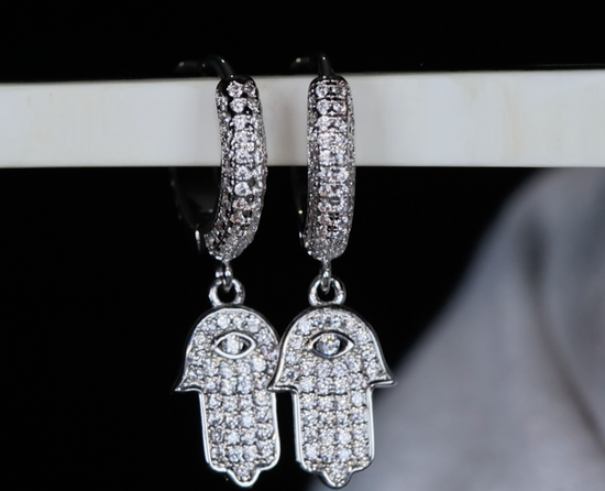 Hamsa Earrings | Hand Earrings | Evil Eye Earrings | Iced Out Earrings