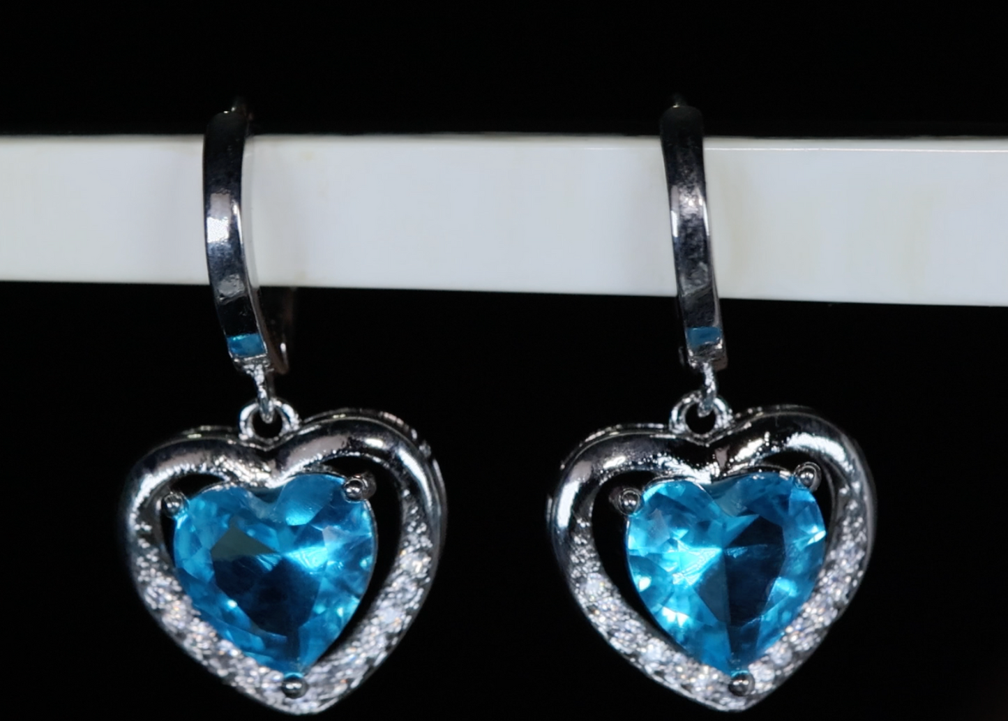 Diamond Earrings | Heart Earrings | Blue Diamond Heart Earrings