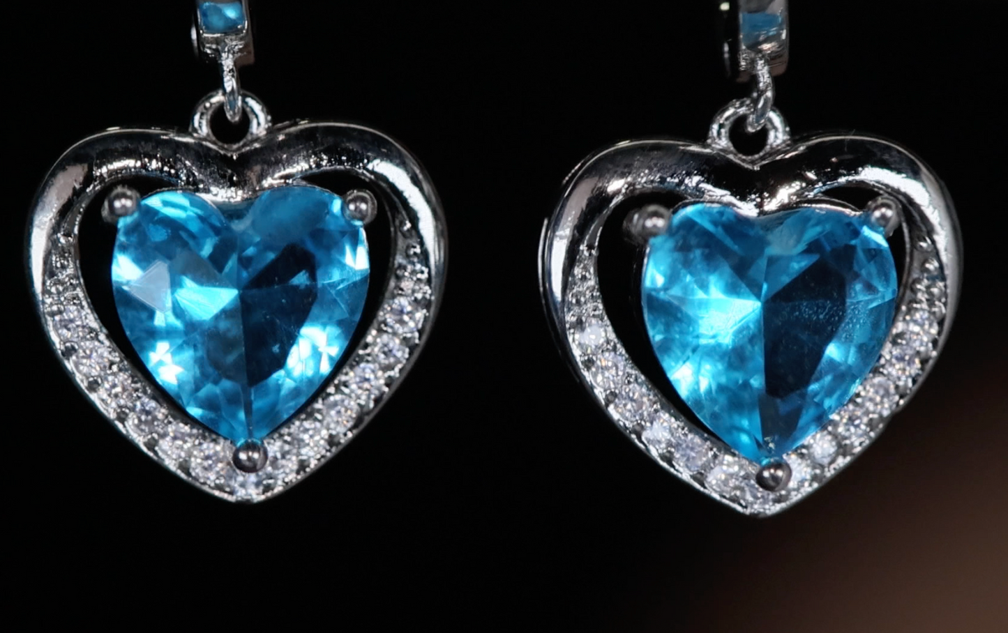 Diamond Earrings | Heart Earrings | Blue Diamond Heart Earrings