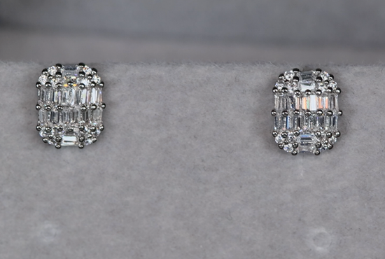 Baguette Diamond Ear Studs | Womens Stud Earrings | Mens Diamond Ear Studs