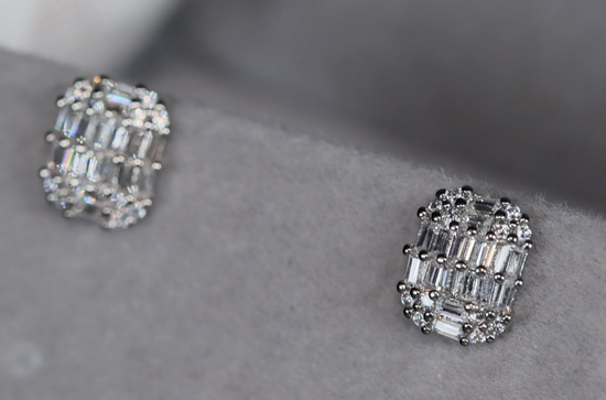 Baguette Diamond Ear Studs | Womens Stud Earrings | Mens Diamond Ear Studs