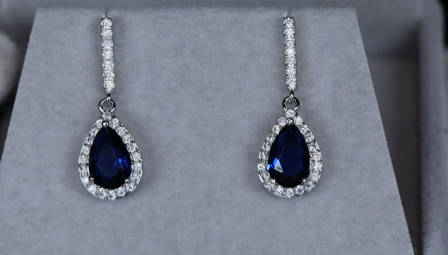 Teardrop Earrings | Sapphire Blue Earrings | Blue Diamond Earrings