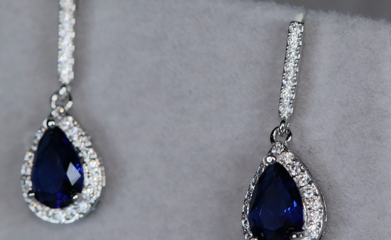 Teardrop Earrings | Sapphire Blue Earrings | Blue Diamond Earrings