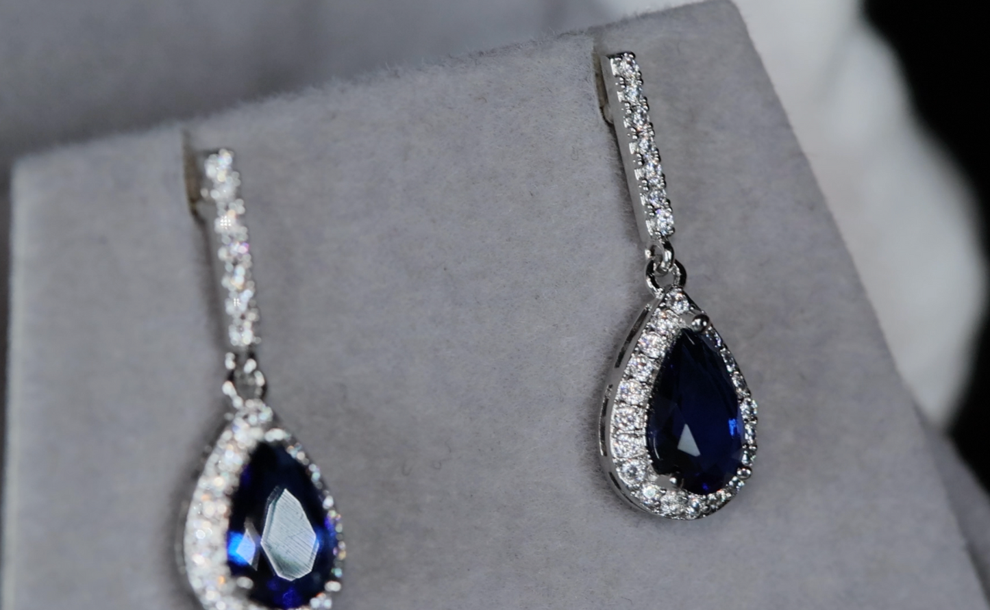 Teardrop Earrings | Sapphire Blue Earrings | Blue Diamond Earrings