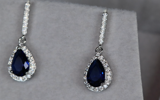 Teardrop Earrings | Sapphire Blue Earrings | Blue Diamond Earrings