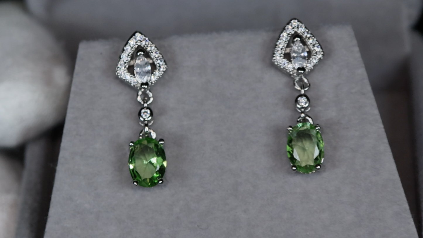 Green Diamond Earrings | Green Diamond Oval Earrings | Diamond Earrings