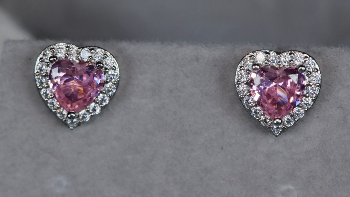 Womens Ear Studs | Pink Diamond Earrings | Heart Stud Earrings