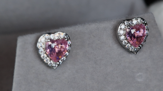 Womens Ear Studs | Pink Diamond Earrings | Heart Stud Earrings