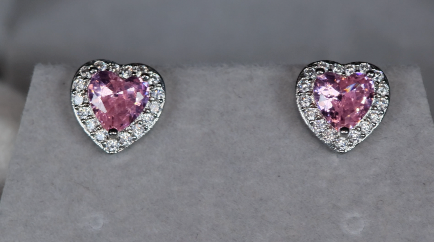 Womens Ear Studs | Pink Diamond Earrings | Heart Stud Earrings