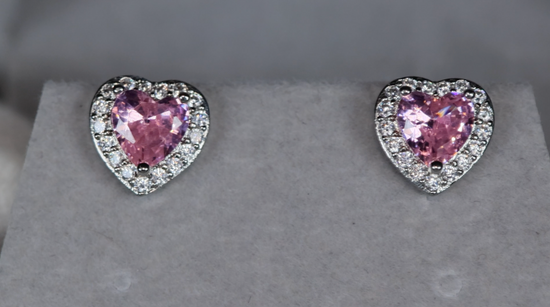 Womens Ear Studs | Pink Diamond Earrings | Heart Stud Earrings