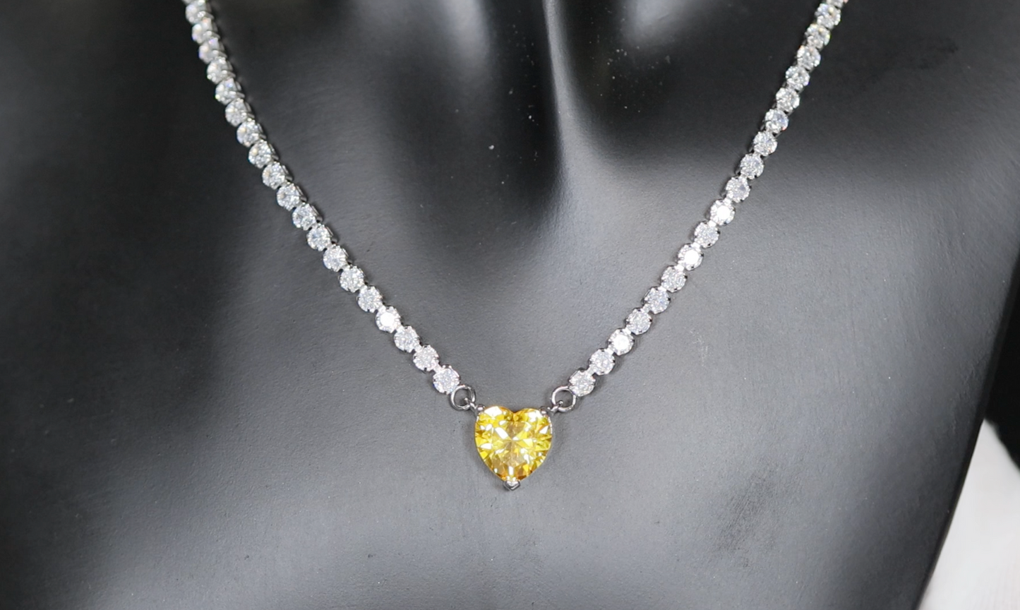 Yellow Diamond Heart Necklace | Heart Necklace with Diamonds | Diamond Heart Pendant  | Yellow Diamond Necklace