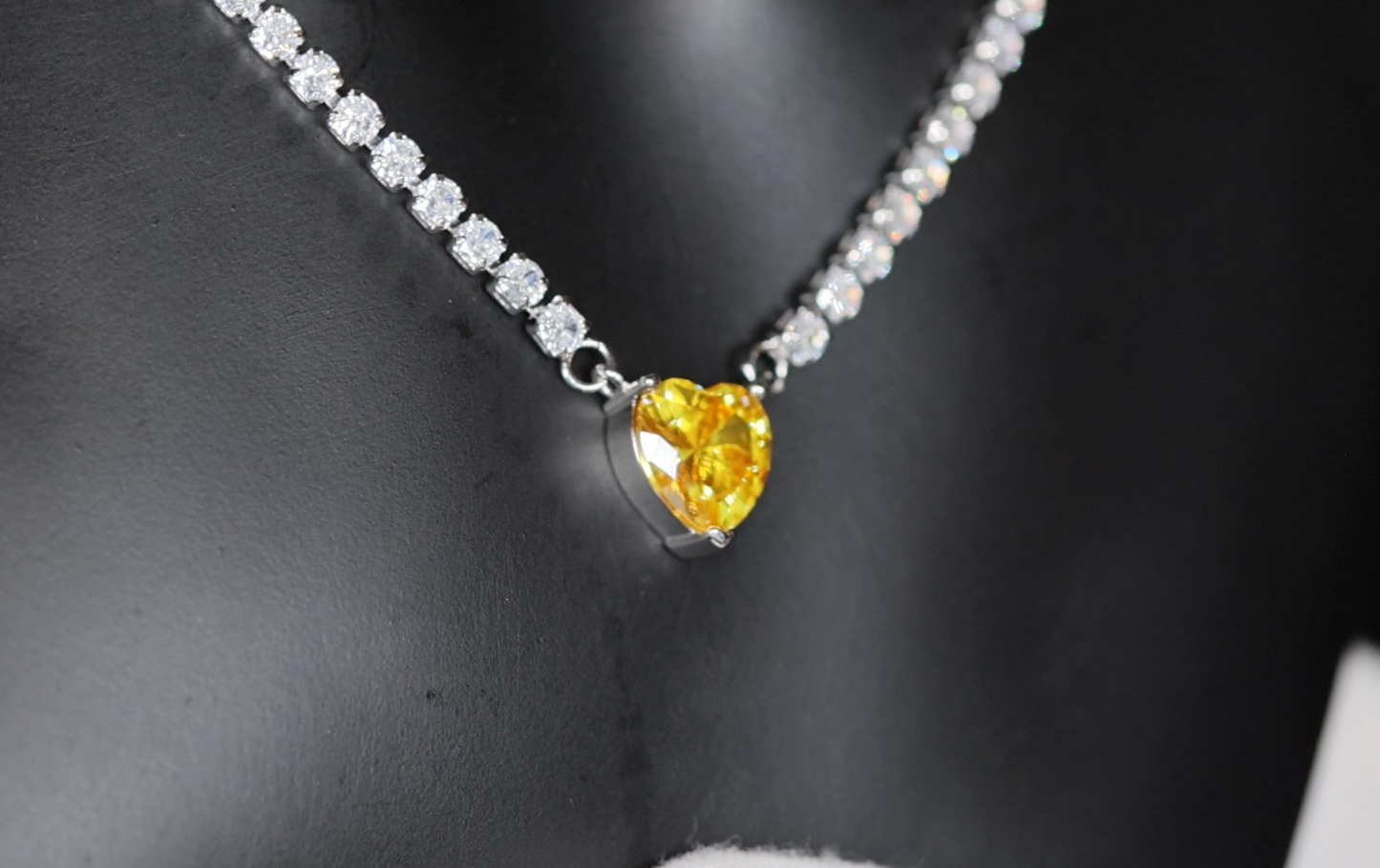 Yellow Diamond Heart Necklace | Heart Necklace with Diamonds | Diamond Heart Pendant  | Yellow Diamond Necklace