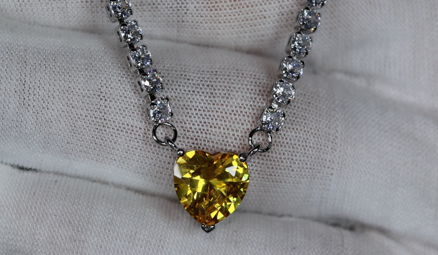 Yellow Diamond Heart Necklace | Heart Necklace with Diamonds | Diamond Heart Pendant  | Yellow Diamond Necklace