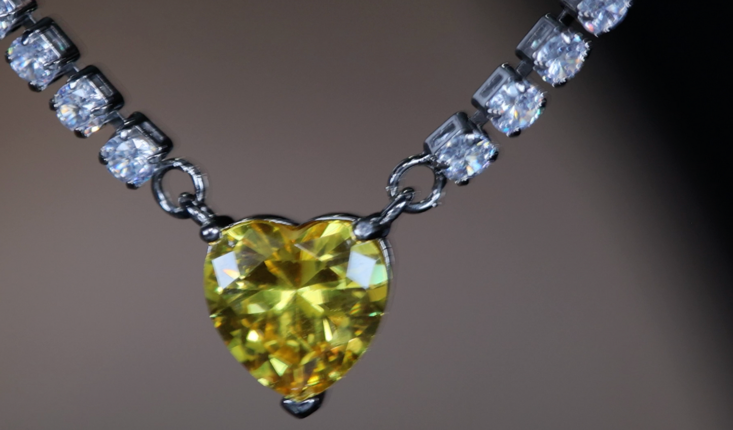 Yellow Diamond Heart Necklace | Heart Necklace with Diamonds | Diamond Heart Pendant  | Yellow Diamond Necklace