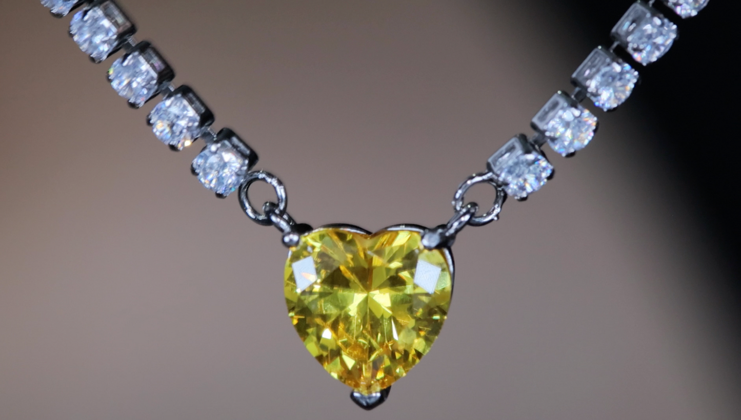 Yellow Diamond Heart Necklace | Heart Necklace with Diamonds | Diamond Heart Pendant  | Yellow Diamond Necklace