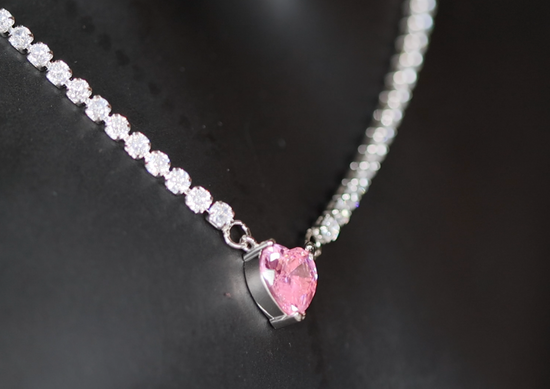 Pink Diamond Heart Necklace | Heart Necklace with Diamonds | Diamond Heart Pendant