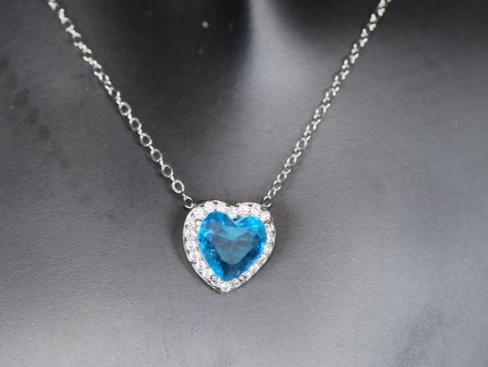 Aquamarine Blue Diamond Heart Necklace | Blue Diamond Pendant  | Heart Necklace