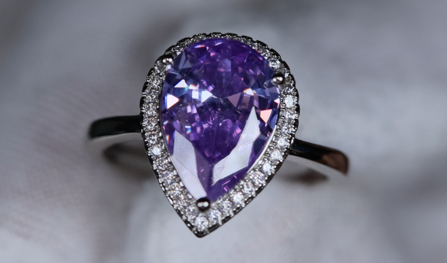 Purple Pear Cut Diamond Ring