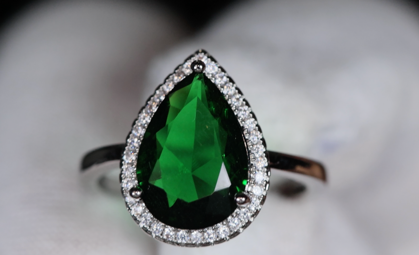 Green Pear Cut Diamond Ring