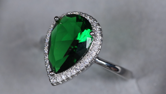 Green Pear Cut Diamond Ring