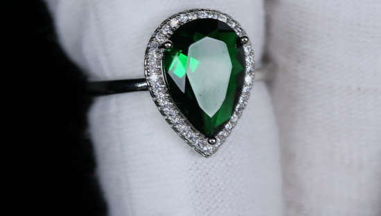 Green Pear Cut Diamond Ring