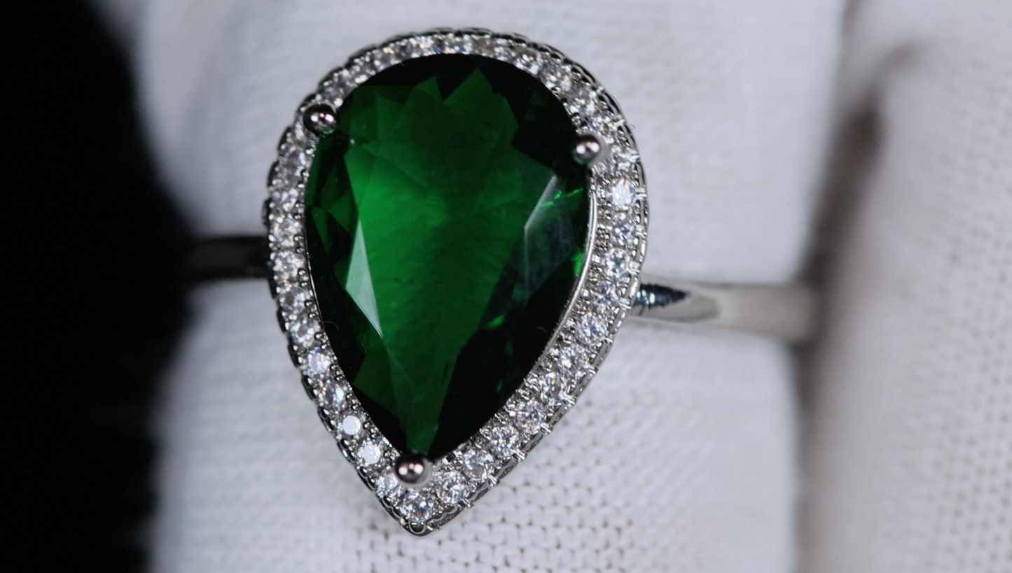 Green Pear Cut Diamond Ring