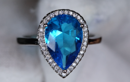 Womens Blue Pear Cut Diamond Ring