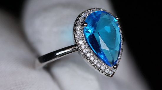 Womens Blue Pear Cut Diamond Ring