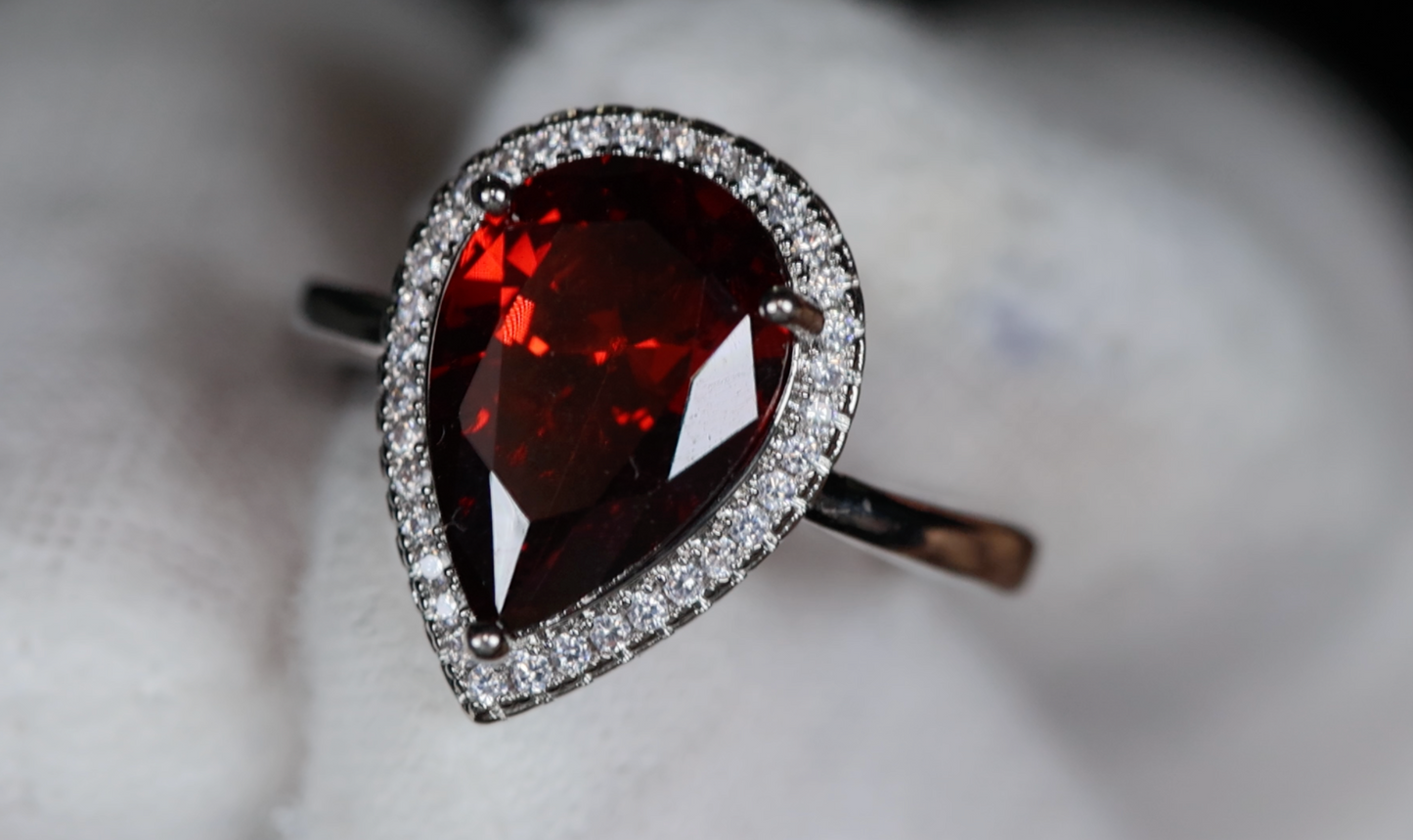 Red Pear Cut Diamond Ring | Womens Red Diamond Ring | Ruby Engagement Ring