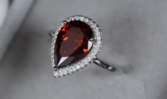 Red Pear Cut Diamond Ring | Womens Red Diamond Ring | Ruby Engagement Ring