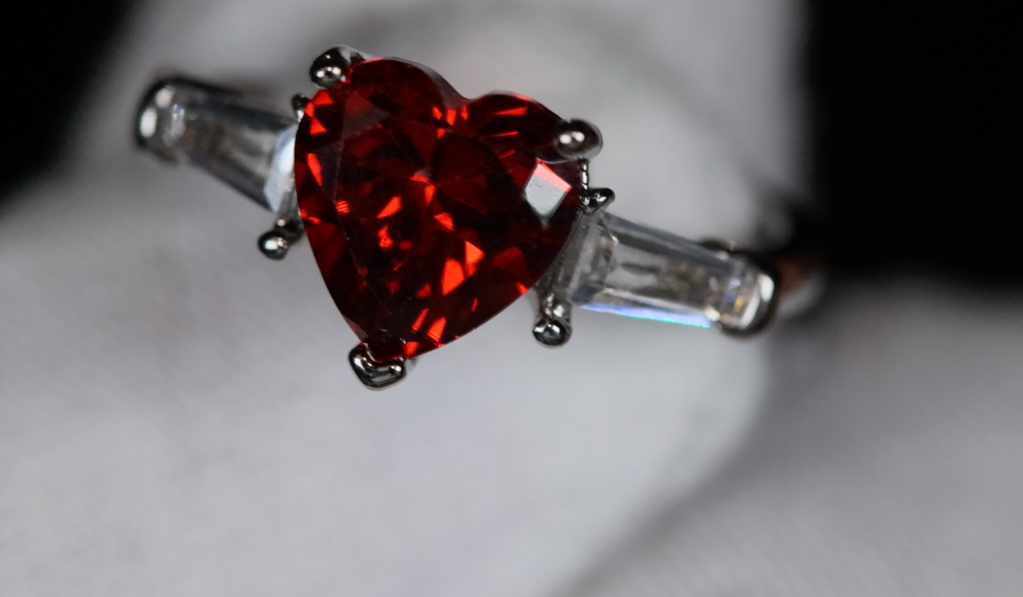 Heart Ring | Red Diamond Heart Ring | Heart Shape Ring | Diamond Heart Ring