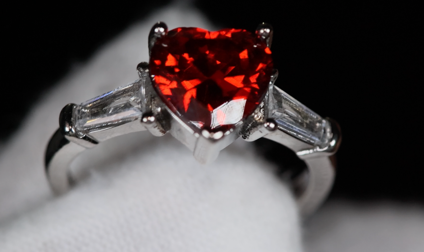 Heart Ring | Red Diamond Heart Ring | Heart Shape Ring | Diamond Heart Ring