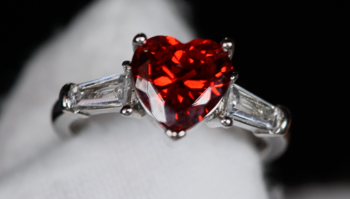 Heart Ring | Red Diamond Heart Ring | Heart Shape Ring | Diamond Heart Ring