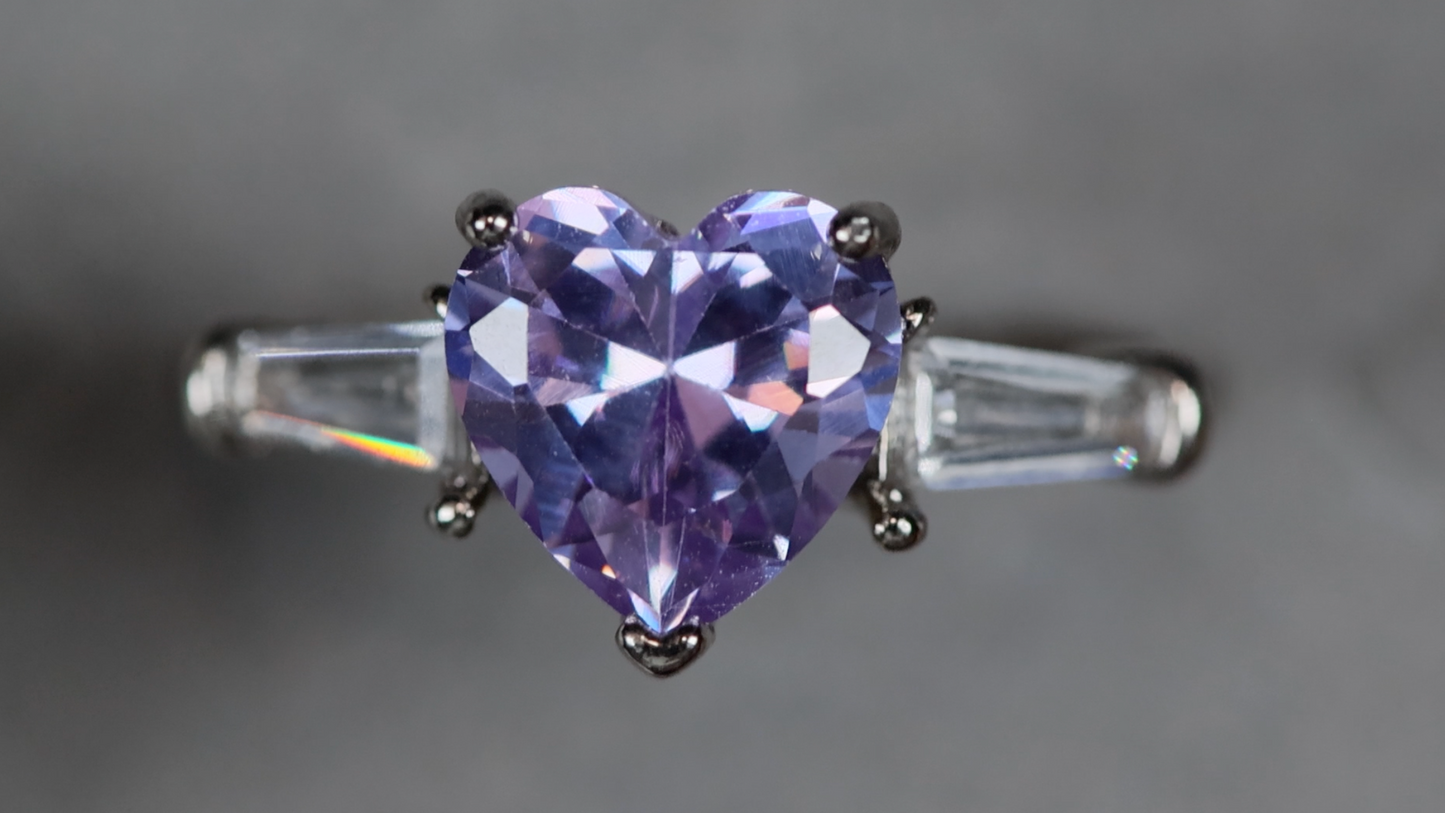 Purple Diamond Ring | Heart Rings | Purple Diamond Heart Ring | Diamond Heart Ring