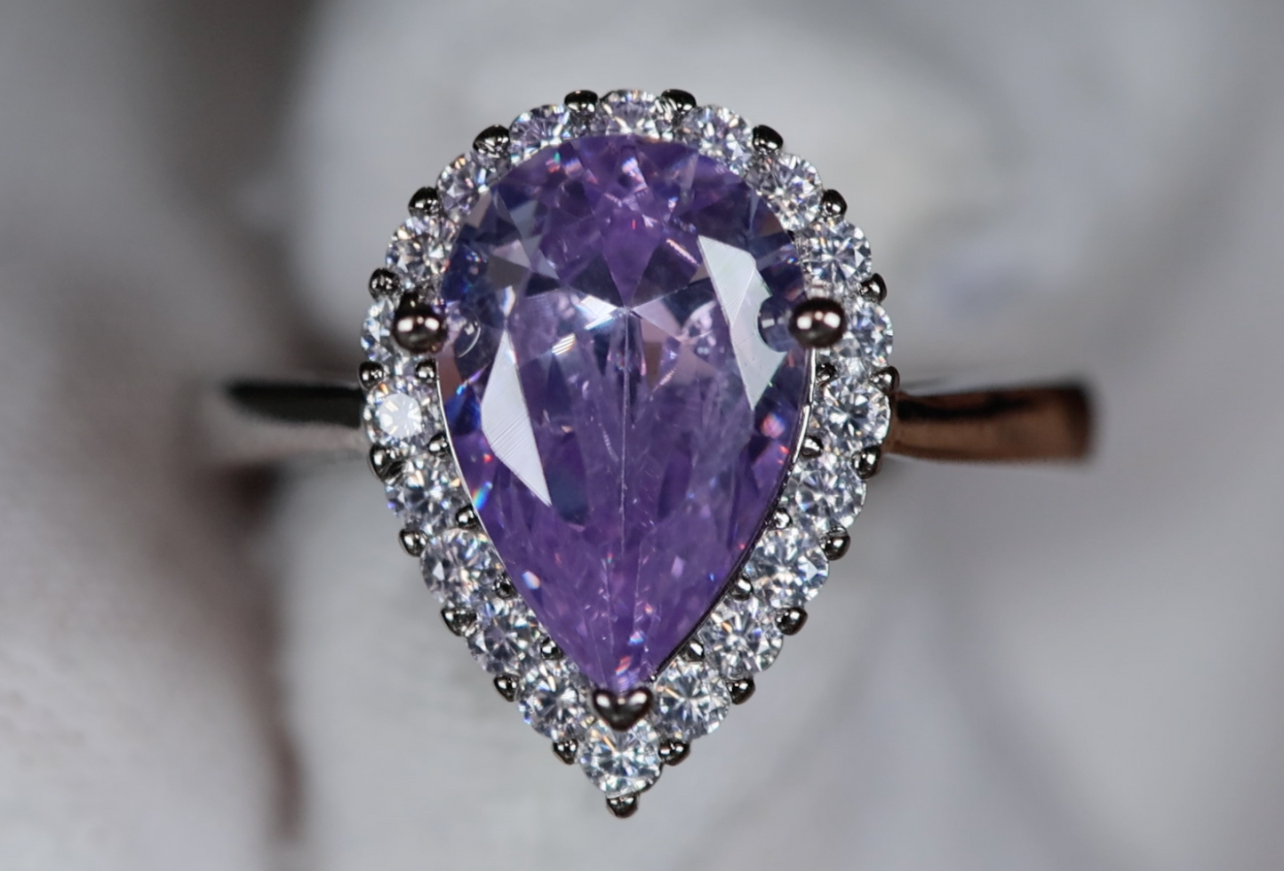 Purple Diamond Ring | Teardrop Ring | Pear Shape Ring | Halo Engagement Ring