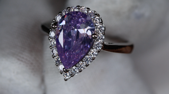 Purple Diamond Ring | Teardrop Ring | Pear Shape Ring | Halo Engagement Ring