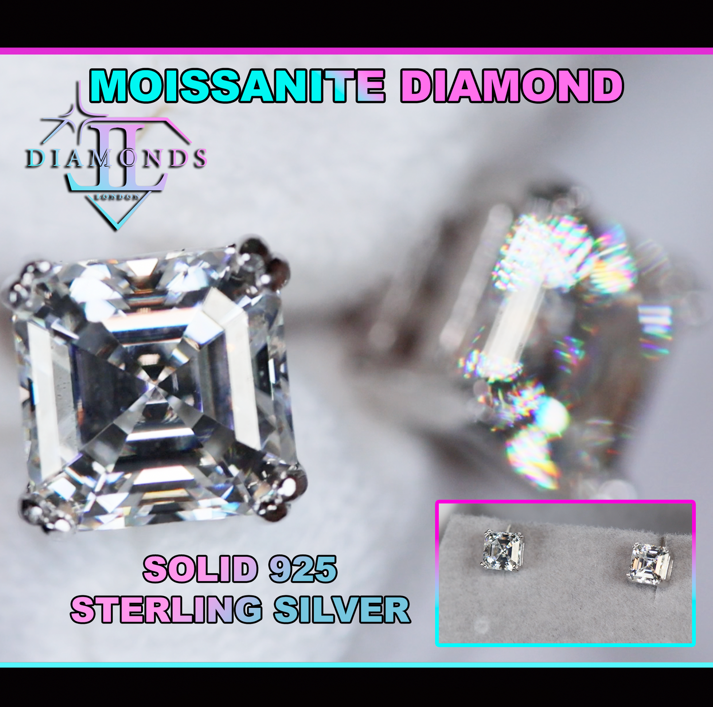 Asscher Cut Moissanite Diamond Ear Studs