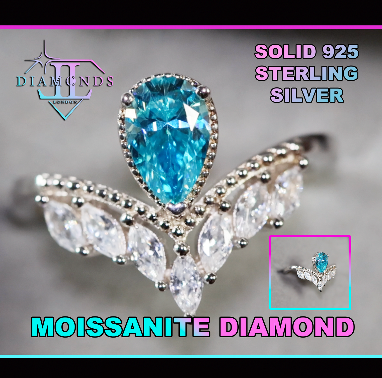 blue moissanite diamond ring