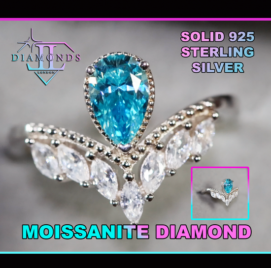 blue moissanite diamond ring