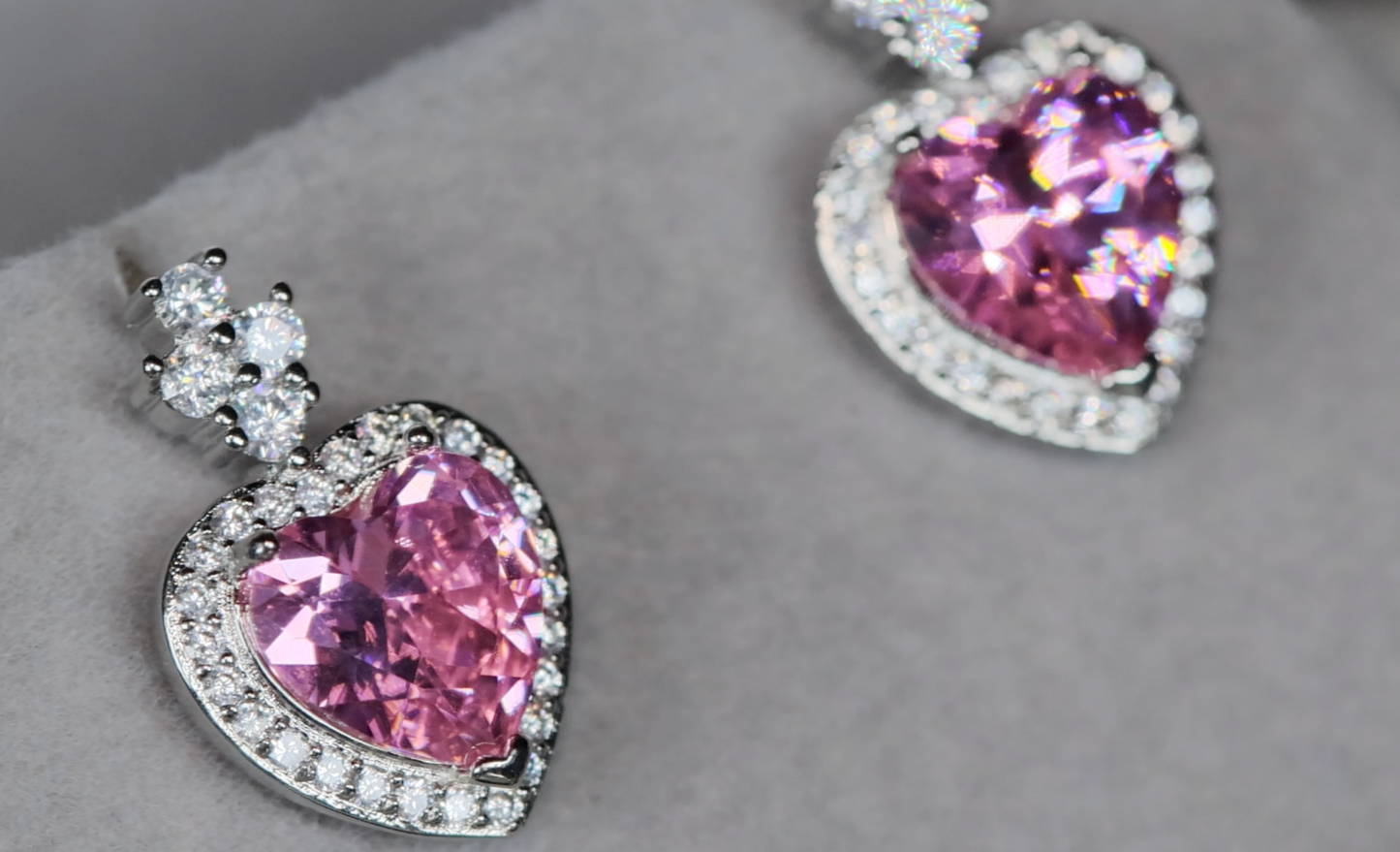 Pink Heart Diamond Ear Studs