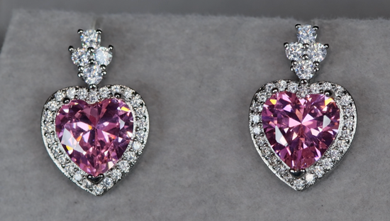 Pink Heart Diamond Ear Studs