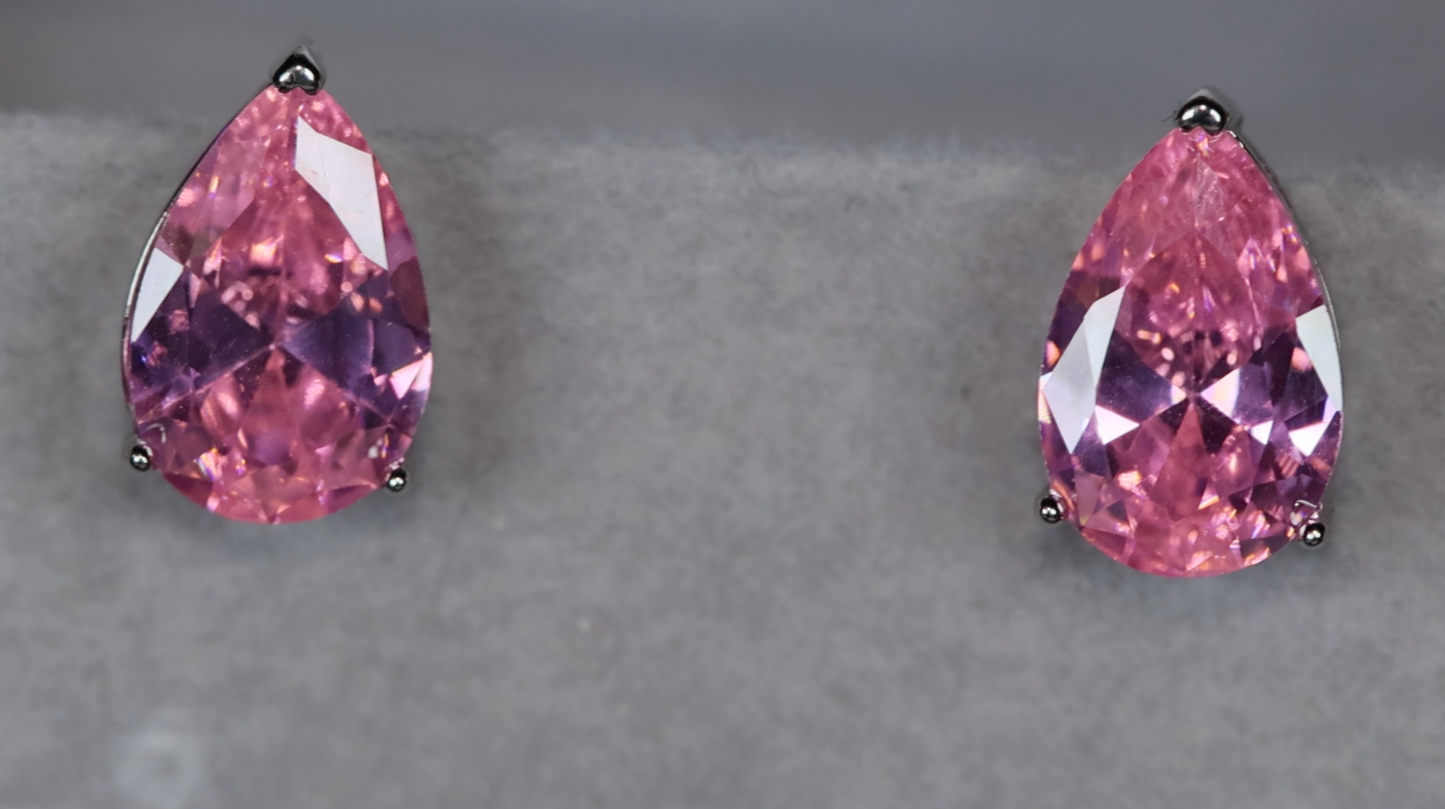 Pink Pear Cut Diamond Ear Studs