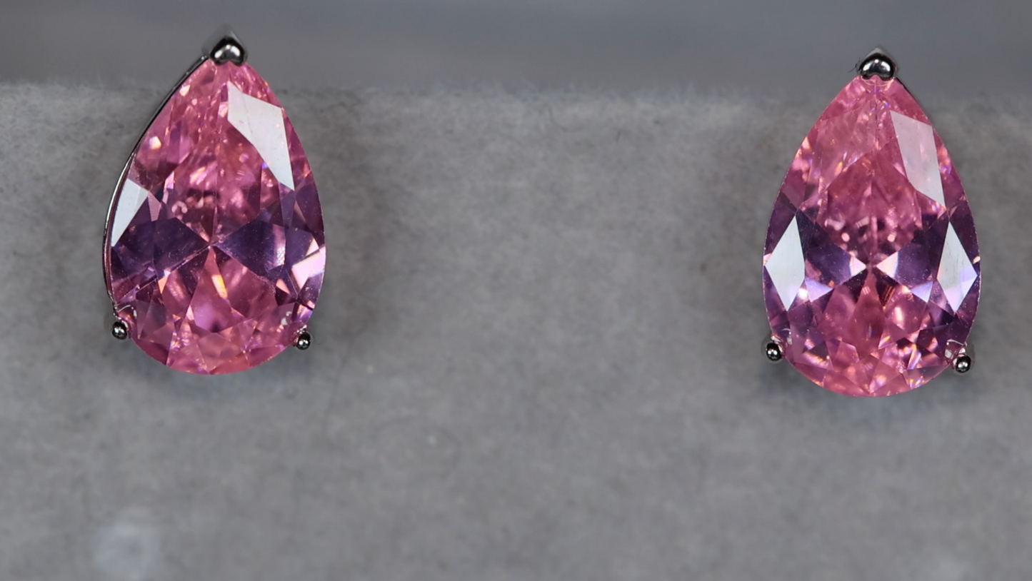 Pink Pear Cut Diamond Ear Studs